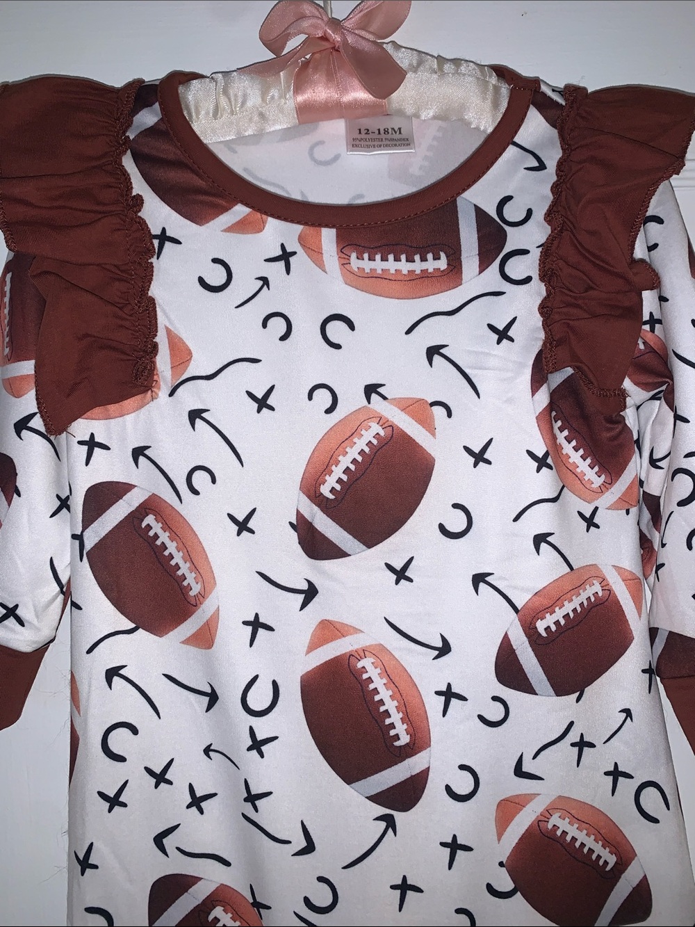 NWOT Rylee Faith Designs Football Ruffle Romper 12-18M - Picture 2 of 8